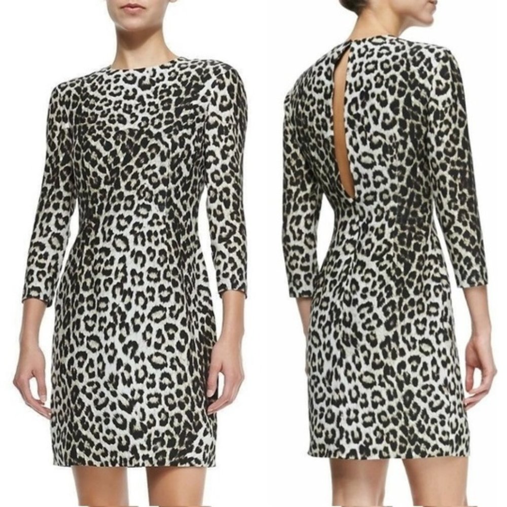 NWT Rag & Bone Short Leopard Print Silk Dress Size 4 Keyhole 3/4 Sleeve Lined